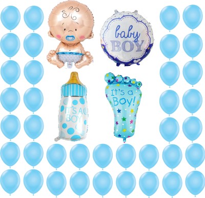 Party Hub Solid Baby Shower Decoration Combo Set Of 34 Blue Latex 30 Balloons, 1 Foil Baby Foot, 1 Bottle, 1 Round Foil, 1 Baby Foil For Newborn & Baby Shower Celebration(Set of 34)