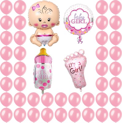 Party Hub Solid Baby Shower Decoration Combo Set Of 34 Pink Latex 30 Balloons, 1 Foil Baby Foot, 1 Bottle, 1 Round Foil, 1 Baby Foil For Newborn & Baby Shower Celebration(Set of 34)