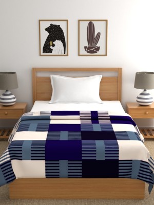 Raymond Home Geometric Single Mink Blanket for  AC Room(Polyester, Blue)