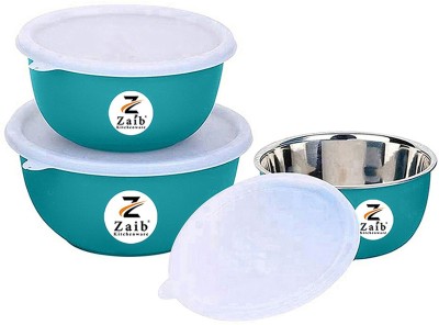 Zaib Stainless Steel, Polypropylene Storage Bowl Stainless Steel Microwave Safe Euro Mixing Serving Bowl Set of 3 / Food Storage Container for Kitchen - 1250 ML, 750 ML, 500 ML(Pack of 3, Green)