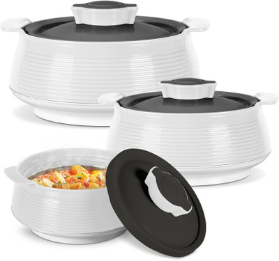 MILTON Venice Jr. Insulated Inner Stainless Steel Micro White Pack of 3 Serve Casserole Set(450 ml, 850 ml, 1350 ml)