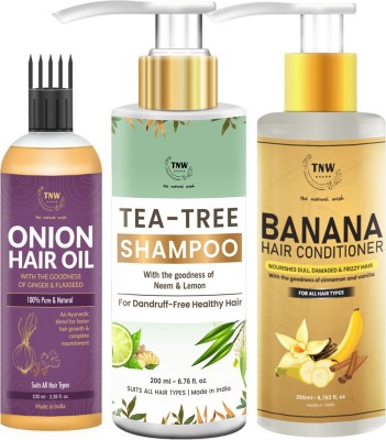 TNW - The Natural Wash Tea Tree Shampoo, Onion Hair Oil and Banana Conditioner | For Dandruff-Free and Manageable Hair | Chemical-Free Haircare Products(3 Items in the set)