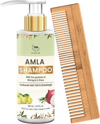 TNW - The Natural Wash Hair Care Combo Amla Hair Shampoo with Neem wood Comb (Amla Shampoo + Neem Wood Comb) 200 ml Ultimate Hair Care Kit(2 Items in the set)