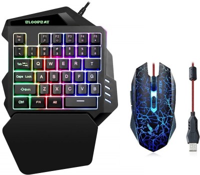 Bloodbat G94 One Hand RGB Gaming Keyboard and 7 button gaming mouse Combo ,USB Wired Rainbow Single Hand Keyboard with Wrist Rest Support Multimedia Keys, Backlit Ergonomic Mechanical Feeling Keyboard for Game Combo Set