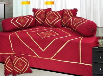 ANextstep Cotton Embroidered Diwan Set(Red)