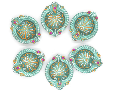 Onlinch Designer Clay Diya | Diyas for Pooja (Set of 6) - Made in India Pottery (Pack of 6) Table Diya Set(Height: 2 inch)