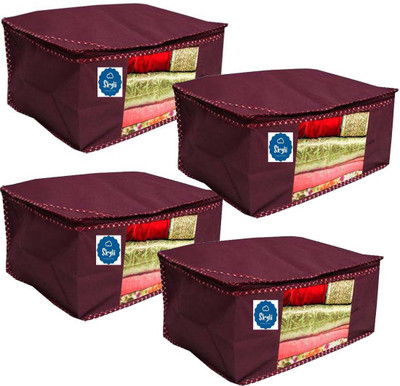 Skylii Maroon 4 Saree Cover Extra Large Saree Organizer with a Large Transparent Window for Clothes Wardrobe Organiser Non Woven Sari Storage Bags Combo Set of 4 Pc Maroon Large_Saree_Organizer_Maroon-4(Maroon)