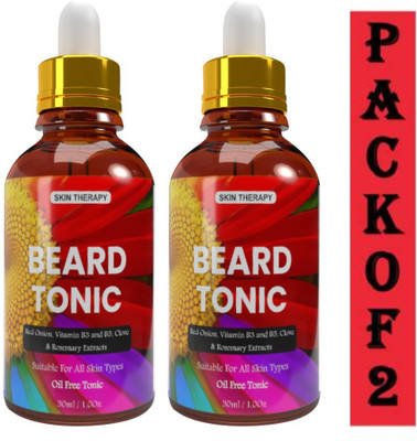 Manarya Skin Therapy Onion Enriched Beard Tonic Oil Free For Smoother, Softer & Longer Beard, Pack of 2, 30ml Each Hair Oil(60 ml)