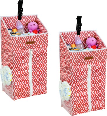 PrettyKrafts Hanging Diaper Storage for Baby Hang on Buckle Table or Wall ( Pack of 2) Red Closet Organizer