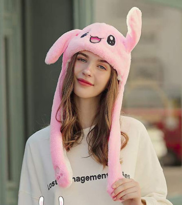PATPAT Interactive Bunny Ear Hat Girls Kids Women Plush Rabbit Hat with Moving Ears(Pink, Pack of 1)