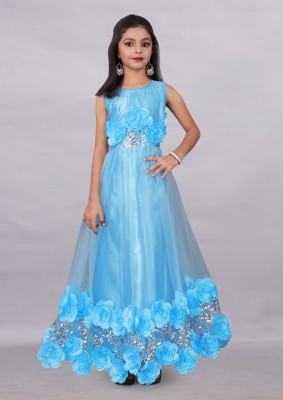 Aika Girls Maxi/Full Length Festive/Wedding Dress(Blue, Sleeveless)