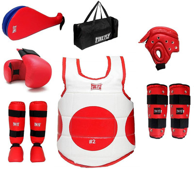 Firefly Taekwondo Complete Kit (7 Items) PU Full Training Martial Art Set (MEDIUM RED) Boxing Kit