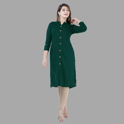 VISHNURAJ Women Solid Straight Kurta(Dark Green)