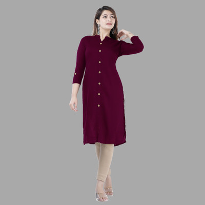 VISHNURAJ Women Solid Straight Kurta(Maroon)