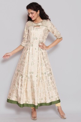 Aurelia Women Floral Print Flared Kurta(Beige)