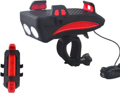 Xezon Bicycle New Design Multi Function Rechargeable Phone Holder Headlight Bell LED Front Rear Light Combo(Black)