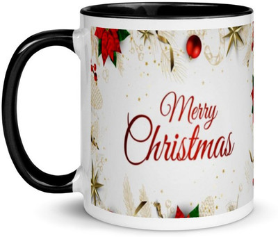beautric Merry Christmas Black Printed Ceramic Coffee Mug(350 ml)