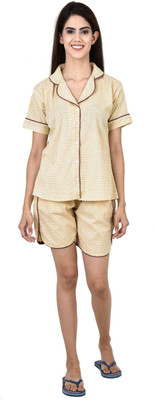 MONAL Women Solid Yellow Top & Shorts Set