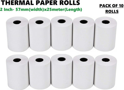 AIMERS 2inch 58 mm -25 mt Thermal Paper Rolls for All Billing Machines/Cash registers/Bluetooth Printers etc (Pack of 10 Rolls) 58mm 70 gsm Thermal Paper(Set of 10, White)