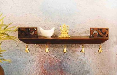 KHANSHOPEE Wall shelf Home temple bell shelf temple home mandir pooja ghar MDF MDF (Medium Density Fiber) Wall Shelf(Number of Shelves - 1, Brown)