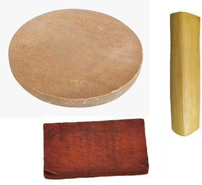 KC PRODUCTS Sandalwood Rubbing Stone chakla Pata with 2 Stick [White+RED Chandan ] -4inch for Pooja patha, Tilak Havan [1 Board with 2 Stick] Board(Pack of 1)