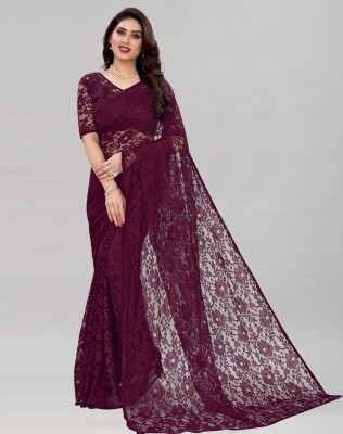 SIRIL Embellished, Dyed, Solid/Plain Bollywood Net Saree(Purple)