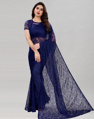 Dwellific Self Design Bollywood Net, Brasso Saree(Blue)