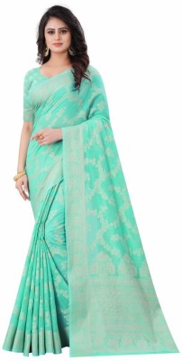 SWORNOF Self Design, Woven, Solid/Plain Chanderi Jacquard, Pure Silk Saree(Light Green)