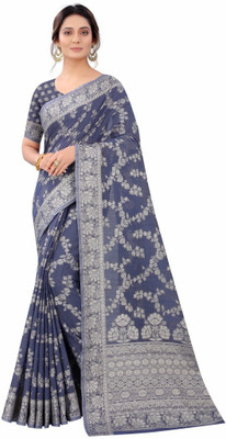 SWORNOF Self Design, Woven, Solid/Plain Chanderi Jacquard, Pure Silk Saree(Blue)