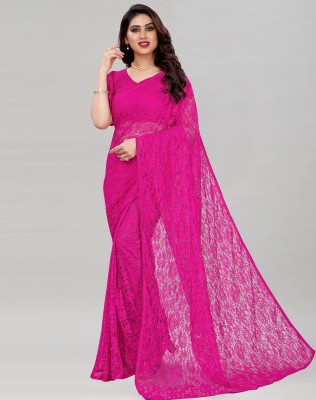 SIRIL Embellished, Dyed, Solid/Plain Bollywood Net Saree(Pink)