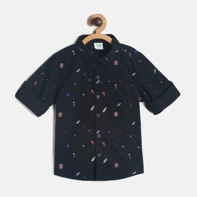 MINI KLUB Boys Printed Casual Dark Blue Shirt