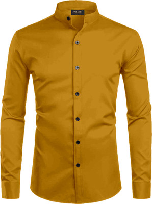 MILDIN Men Solid Formal Yellow Shirt