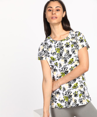 Ajile By Pantaloons Printed Women Round Neck Green T-Shirt