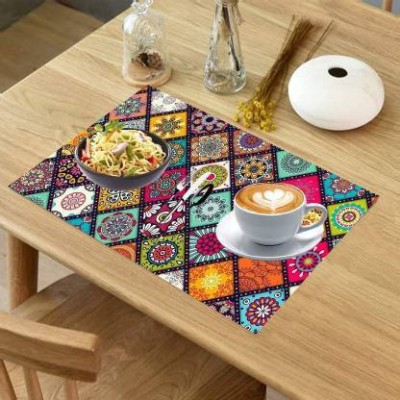 THE LION'S SHARE Square Pack of 6 Table Placemat(Multicolor, Dark Blue, PVC)