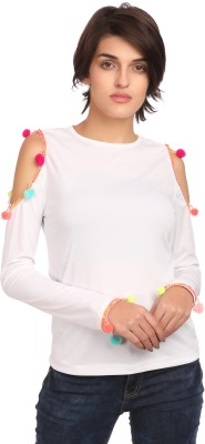 TEJ INTERNATIONAL Casual Solid Women White Top