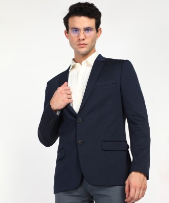 FLYING MACHINE Solid Single Breasted Formal Men Blazer(Blue)