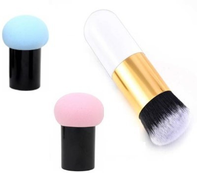 AVTY Extra Soft Foundation Brush with 2 Sponge puff blender - (Pack of 3) (Pack of 3)(Pack of 3)