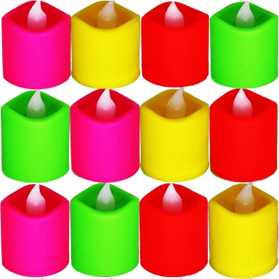 Aseenaa Smokeless Plastic LED Tealight Candle | Flameless Tealights | Decorative Candles Light For Home And Diwali Decoration | Battery Operated Unbreakable Lights For Outdoor And Indoor | Colour : Multi | Pack Of 12 Candle(Red, Green, Pack of 12)