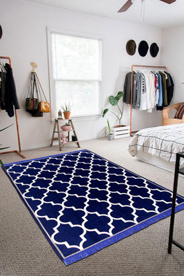 Linen Basics Blue Chenille Runner(5 ft,  X 7 ft, Rectangle)