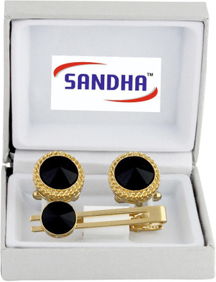 SANDHA Alloy Cufflink & Tie Pin Set(Black)