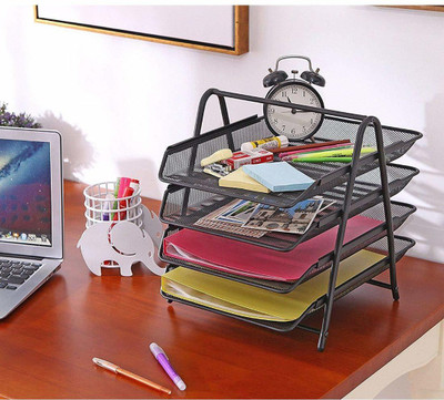 BLAPOXE 4 Compartments Metal Mesh File Document Letter Paper Sorter Tray(Multicolor)