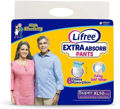 LIFREE Extra Absorb Pants- Extra Large-(10 Pieces) XL-(10 Pieces) Unisex Adult Diaper. Adult Diapers - XL(10 Pieces)