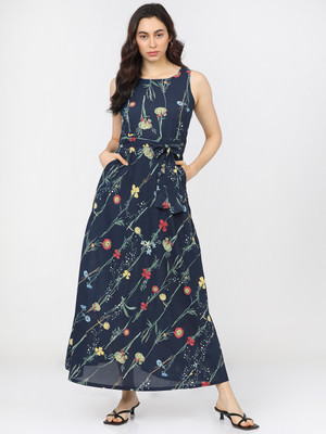 Tokyo Talkies Women A-line Dark Blue Ankle Length Dress