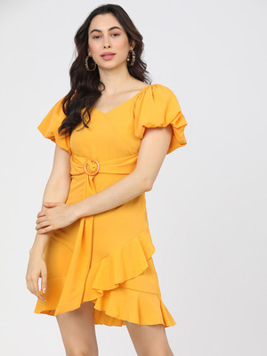 Tokyo Talkies Women Skater Yellow Above Knee/Mid Thigh Length Dress