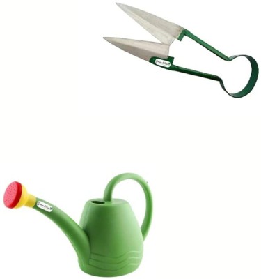 Green Whisper Plastic Green Watering Can Sprayer Light Weight and Comfortable with Stainless Steel Blade Cutter (Green Hand) Combo Set Garden Tool Kit(2 Tools)