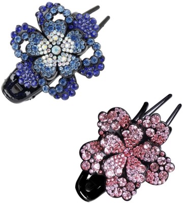 Misstyle Rhinestone Hair Claw Bun Clips, Flower Hair Hairpins Barrettes Decorative Hair Clip Crystal Glitter Hair Comb Claw Non-slip Hairstyle Hairpin for Women Girls Thick Long Hair Hair Claw(Multicolor)