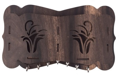 LAKHAJI Wooden Art Key Holder & Mobile Stand For Home Wood Key Holder(7 Hooks, Black, Brown, Beige)