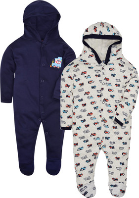 Magic Town Romper For Baby Boys & Baby Girls Casual Printed Cotton Blend(Dark Blue, Pack of 2)