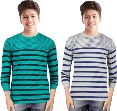 JUGULAR Boys Striped Pure Cotton Regular T Shirt(Multicolor, Pack of 2)
