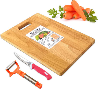 KANIJ Chopping Board and Knife + Peeler Wooden Cutting Board With Utility Knife + Peeler For Vegetable Fruit Cheese Meat Fish Chopping Board Home Chef Kitchen Cooking Peeling Cutting Chopping Wooden Cutting Board With Utility Knife + Peeler - Combo (Set of 3) Kitchen Tool Set(Cutting Board, Knife, P